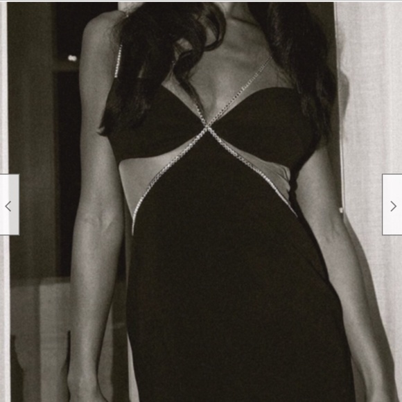 NEW! ELEGANT RHINESTONE LITTLE BLACK MINI DRESS SEXY CRYSTAL CROSS STRAP DETAIL - Picture 2 of 11